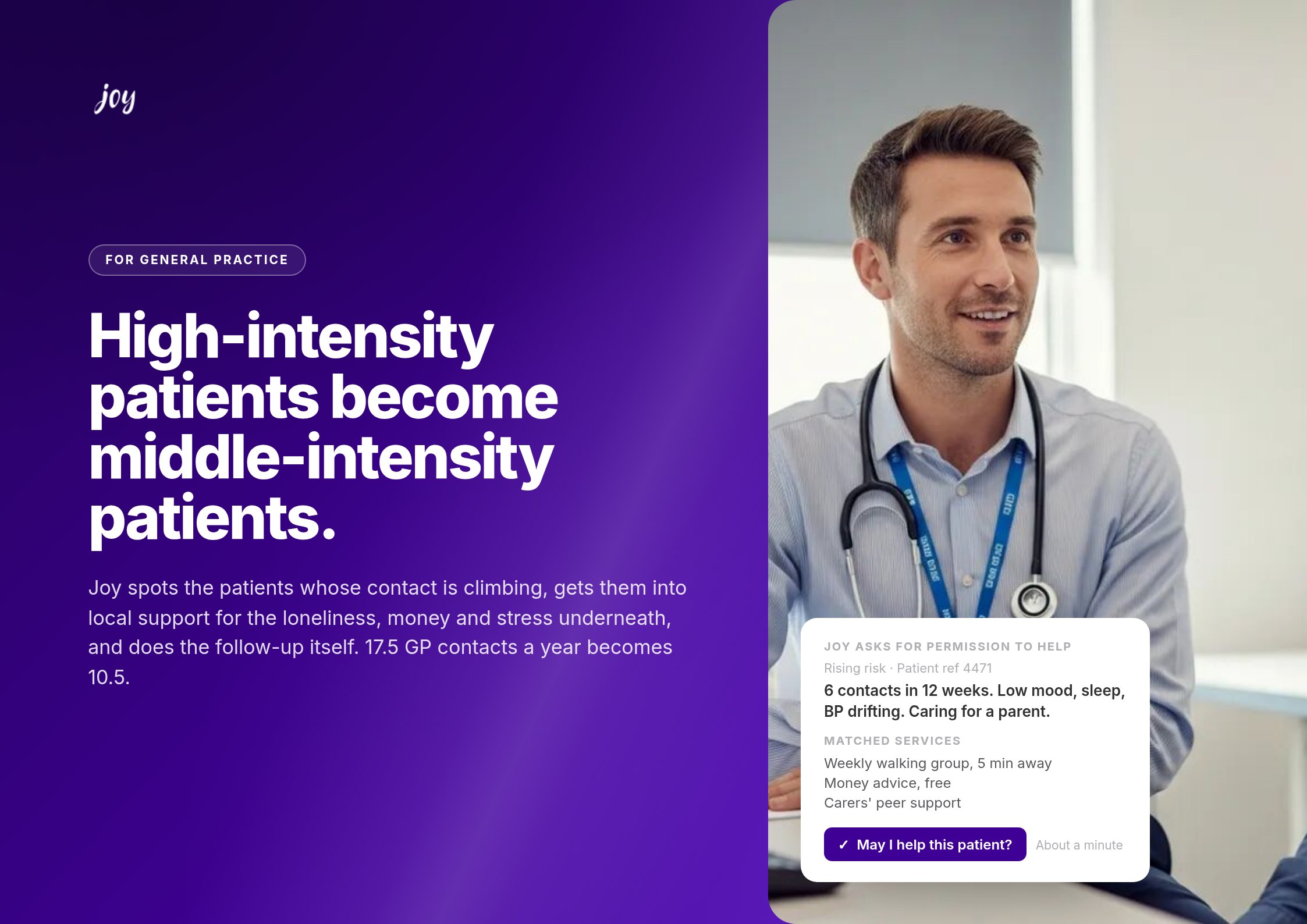 Cover of the Joy for General Practice brochure: More than medicine alone.